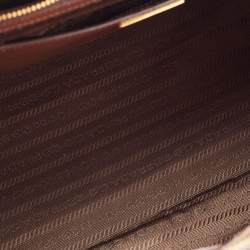 Pre Owned Prada Brown Saffiano Lux Leather Medium Double Zip Tote