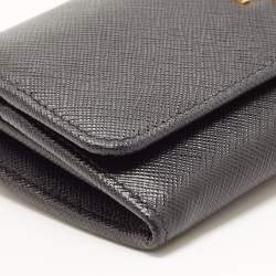Prada Black Saffiano Leather Flap Continental Wallet