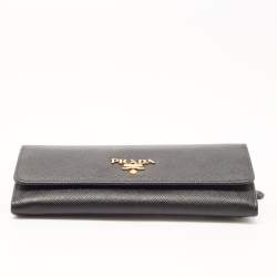 Prada Black Saffiano Leather Flap Continental Wallet
