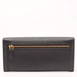 Prada Black Saffiano Leather Flap Continental Wallet