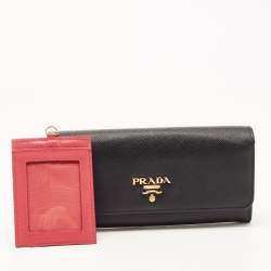 Prada Black Saffiano Leather Flap Continental Wallet