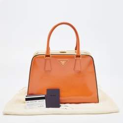 Pre Owned Prada Multicolor Saffiano Vernice Leather Pyramid Frame Satchel