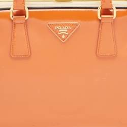 Pre Owned Prada Multicolor Saffiano Vernice Leather Pyramid Frame Satchel