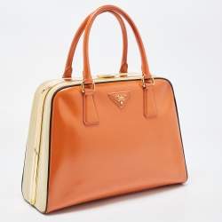 Pre Owned Prada Multicolor Saffiano Vernice Leather Pyramid Frame Satchel