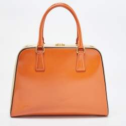 Pre Owned Prada Multicolor Saffiano Vernice Leather Pyramid Frame Satchel