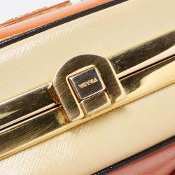 Pre Owned Prada Multicolor Saffiano Vernice Leather Pyramid Frame Satchel