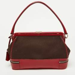 Pre Owned Prada Red/Brown Canvas and Leather Frame Doctor's Bag