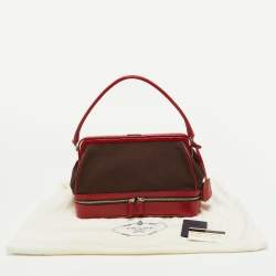 Pre Owned Prada Red/Brown Canvas and Leather Frame Doctor's Bag
