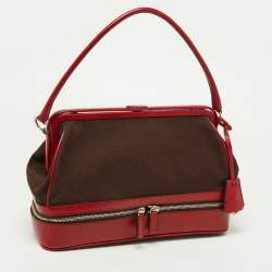 Pre Owned Prada Red/Brown Canvas and Leather Frame Doctor's Bag