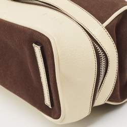 Pre Owned Prada Brown/Cream Canvas and Leather Frame Doctor Bag