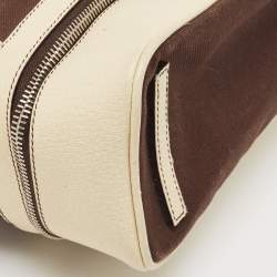 Pre Owned Prada Brown/Cream Canvas and Leather Frame Doctor Bag