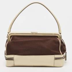 Pre Owned Prada Brown/Cream Canvas and Leather Frame Doctor Bag