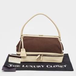 Pre Owned Prada Brown/Cream Canvas and Leather Frame Doctor Bag