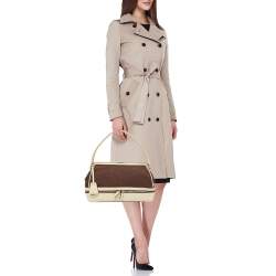 Pre Owned Prada Brown/Cream Canvas and Leather Frame Doctor Bag