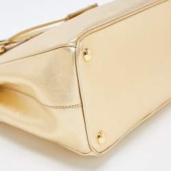 Prada Gold Saffiano Lux Leather Small Double Zip Tote