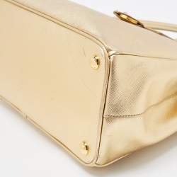Prada Gold Saffiano Lux Leather Small Double Zip Tote