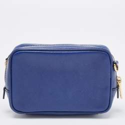 Pre Owned Prada Blue Saffiano Lux Leather Mini Camera Crossbody Bag