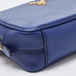 Pre Owned Prada Blue Saffiano Lux Leather Mini Camera Crossbody Bag