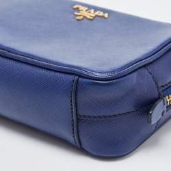 Pre Owned Prada Blue Saffiano Lux Leather Mini Camera Crossbody Bag