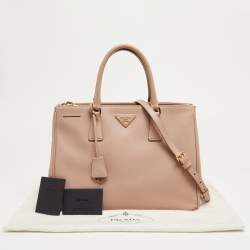 Pre Owned Prada Beige Saffiano Leather Medium Galleria Double Zip Tote