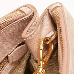 Pre Owned Prada Beige Saffiano Leather Medium Galleria Double Zip Tote