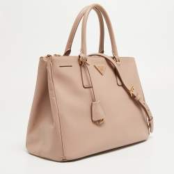Pre Owned Prada Beige Saffiano Leather Medium Galleria Double Zip Tote
