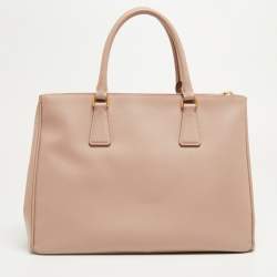 Pre Owned Prada Beige Saffiano Leather Medium Galleria Double Zip Tote