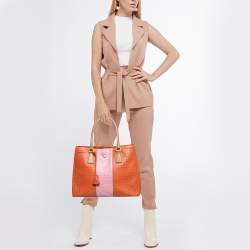 Pre Owned Prada Tricolor Saffiano Lux Leather Perforated Tote