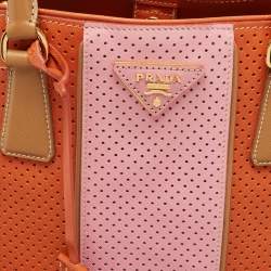 Pre Owned Prada Tricolor Saffiano Lux Leather Perforated Tote