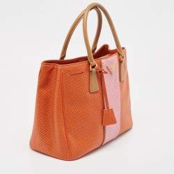 Pre Owned Prada Tricolor Saffiano Lux Leather Perforated Tote