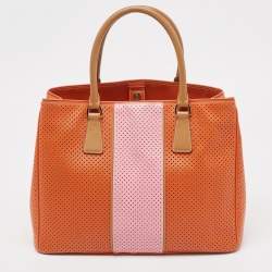 Pre Owned Prada Tricolor Saffiano Lux Leather Perforated Tote
