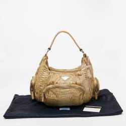 Pre Owned Prada Cream Python Washed Multi Pocket Hobo