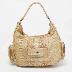 Pre Owned Prada Cream Python Washed Multi Pocket Hobo