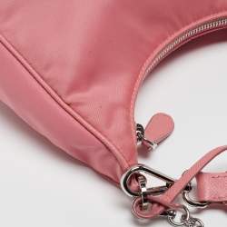 Pre Owned Prada Light Pink Nylon and Leather Re-Edition 2005 Baguette Bag