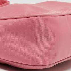 Pre Owned Prada Light Pink Nylon and Leather Re-Edition 2005 Baguette Bag