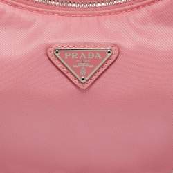 Pre Owned Prada Light Pink Nylon and Leather Re-Edition 2005 Baguette Bag