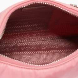 Pre Owned Prada Light Pink Nylon and Leather Re-Edition 2005 Baguette Bag