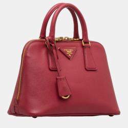 Pre Owned Prada Red Saffiano Lux Promenade Bag Handbag