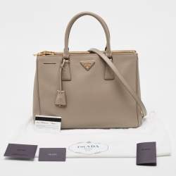 Pre Owned Prada Grey Saffiano Lux Leather Medium Galleria Double Zip Tote