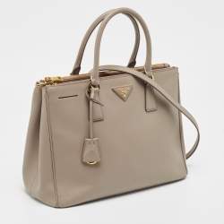 Pre Owned Prada Grey Saffiano Lux Leather Medium Galleria Double Zip Tote