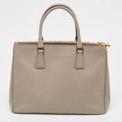 Pre Owned Prada Grey Saffiano Lux Leather Medium Galleria Double Zip Tote