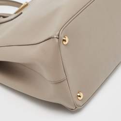 Pre Owned Prada Grey Saffiano Lux Leather Medium Galleria Double Zip Tote