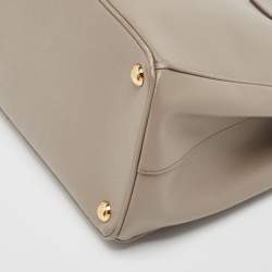 Pre Owned Prada Grey Saffiano Lux Leather Medium Galleria Double Zip Tote