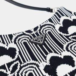 Prada Black/White Jacquard Knit Cleo Bag 