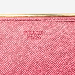 Pre Owned Prada Pink Saffiano Leather Metal Detail Continental Wallet