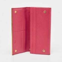 Pre Owned Prada Pink Saffiano Leather Metal Detail Continental Wallet