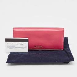 Pre Owned Prada Pink Saffiano Leather Metal Detail Continental Wallet