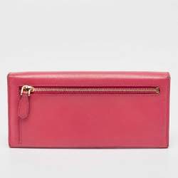 Pre Owned Prada Pink Saffiano Leather Metal Detail Continental Wallet