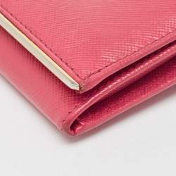 Pre Owned Prada Pink Saffiano Leather Metal Detail Continental Wallet