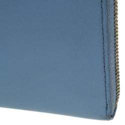 Pre Owned Prada Light Blue Saffiano Metal Oro Side-Zip Wallet